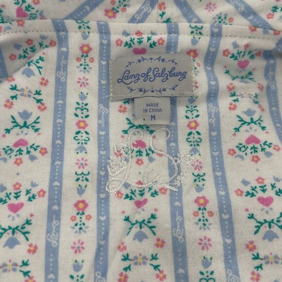Lanz of Salzburg Robe Womens Medium Flannel Floral Hearts Stripes Belt Prairie - Picture 5 of 10